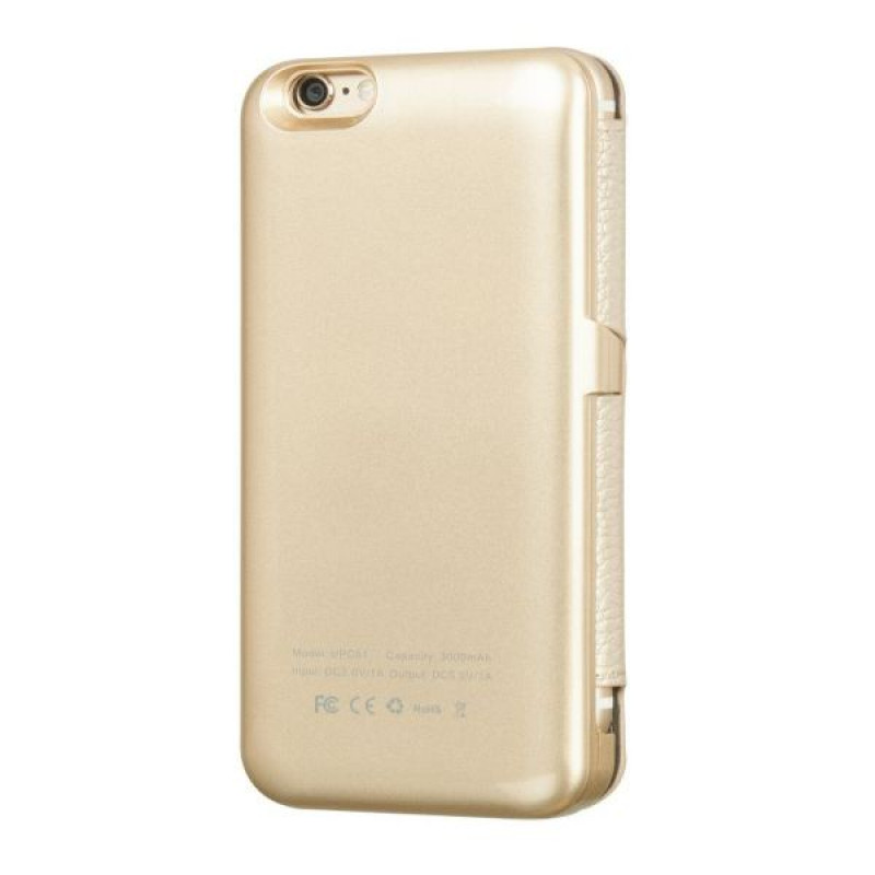 Hoco capa tipo livro em pele com power bank de 3000 mAh para Apple iPhone 6, dourada