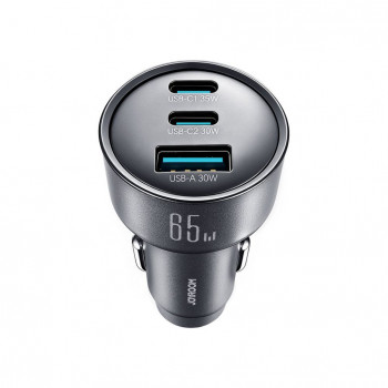 Joyroom JR-CCN19 carregador auto, 65 W, 2x USB-C + USB-A, cinzento escuro