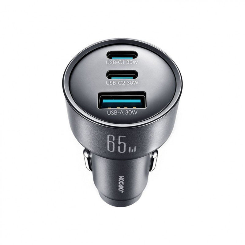 Joyroom JR-CCN19 carregador auto, 65 W, 2x USB-C + USB-A, cinzento escuro