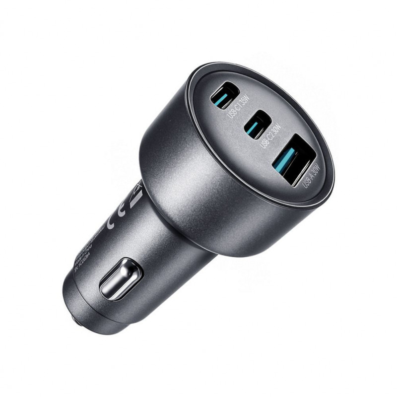 Joyroom JR-CCN19 carregador auto, 65 W, 2x USB-C + USB-A, cinzento escuro
