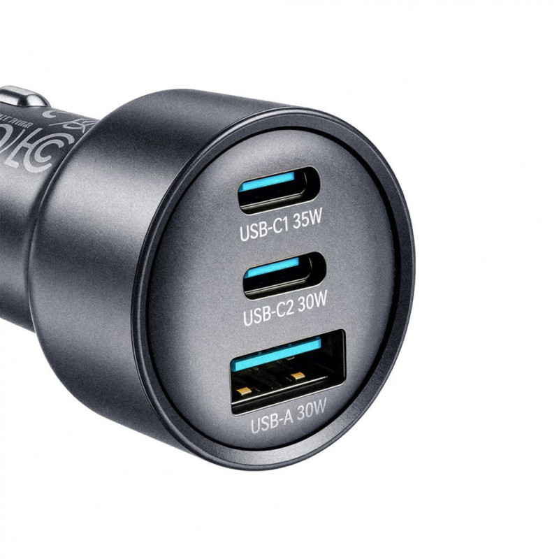 Joyroom JR-CCN19 carregador auto, 65 W, 2x USB-C + USB-A, cinzento escuro