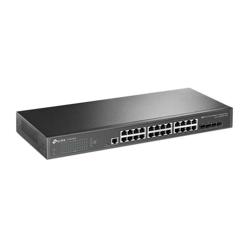 TP-Link SG3428X switch gerido L2+ de 24 portas 10/100/1000 Mbps, 4 portas SFP+, montável em rack