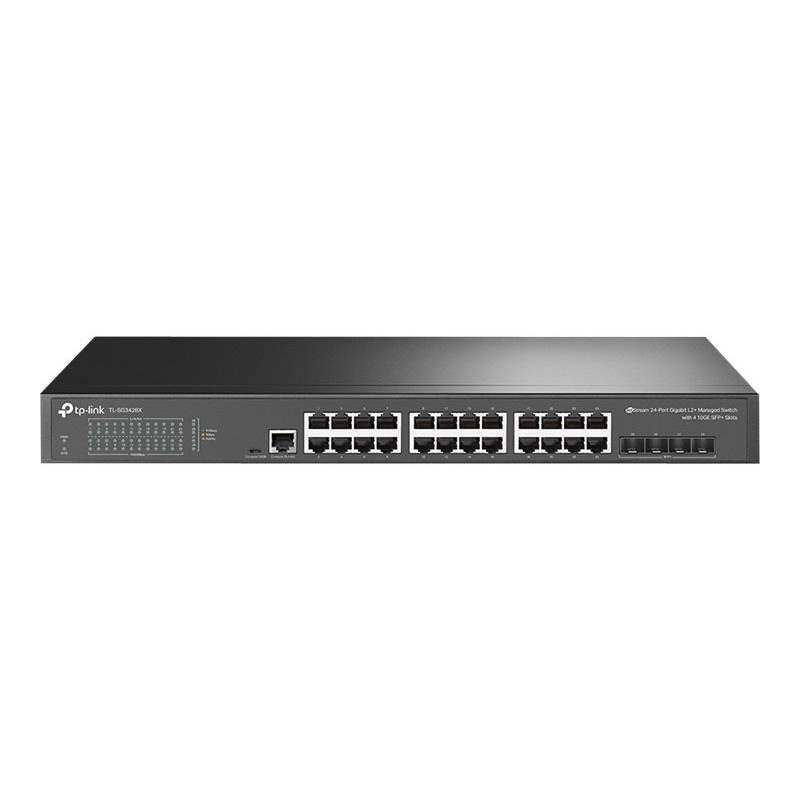TP-Link SG3428X switch gerido L2+ de 24 portas 10/100/1000 Mbps, 4 portas SFP+, montável em rack