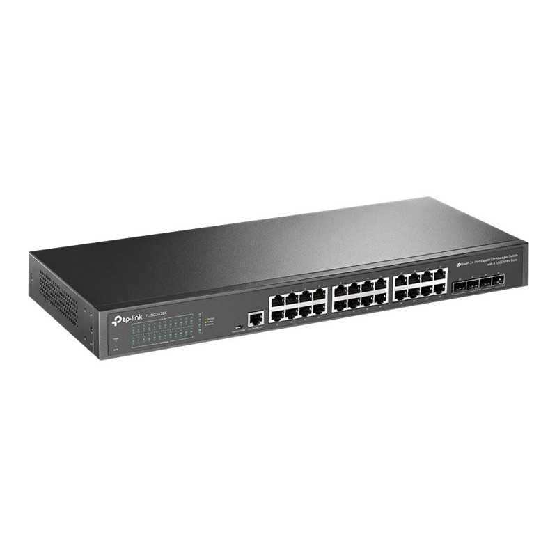 TP-Link SG3428X switch gerido L2+ de 24 portas 10/100/1000 Mbps, 4 portas SFP+, montável em rack