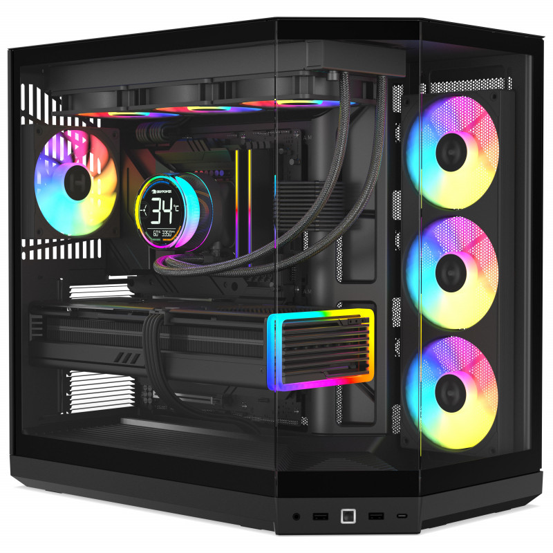 HYTE Y50 Pitch Black caixa de computador, vidro temperado x 3