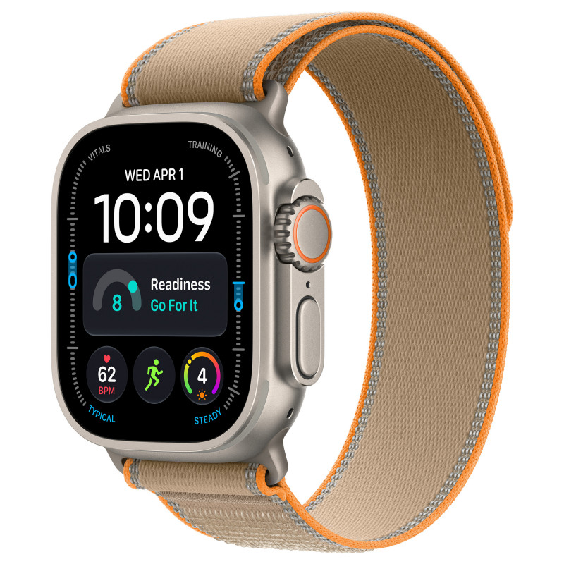 Apple Watch Ultra 4 GPS + Cellular 49 mm relógio inteligente, caixa de titânio natural, bracelete Trail Loop areia, S/M, MJAJ4QF/A