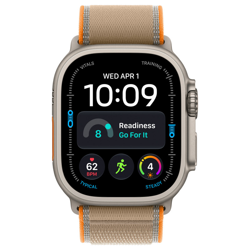 Apple Watch Ultra 4 GPS + Cellular 49 mm relógio inteligente, caixa de titânio natural, bracelete Trail Loop areia, S/M, MJAJ4QF/A