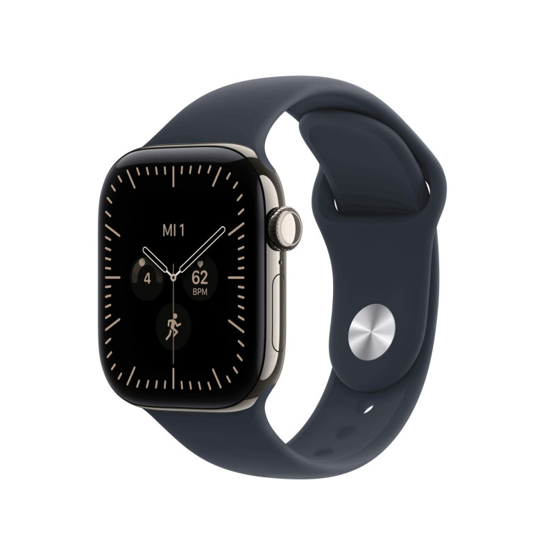 Apple Watch Series 12 GPS + Cellular 42 mm, caixa de titânio natural, bracelete desportiva azul-marinho, M/L