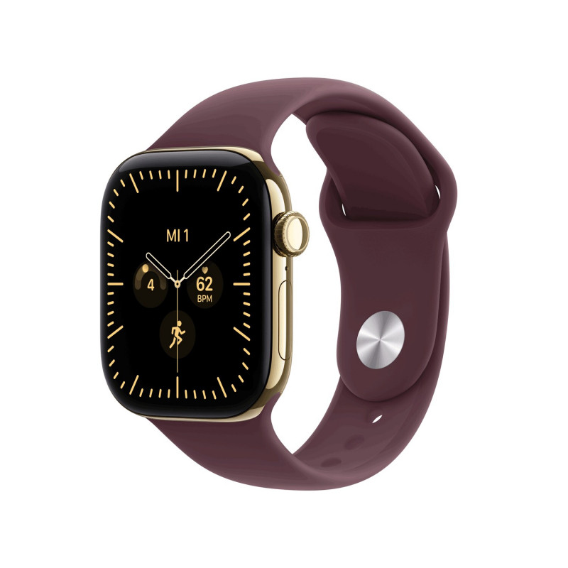Apple Watch Series 12 GPS + Cellular 42 mm, caixa de titânio dourado radiante, bracelete desportiva bordeaux, M/L