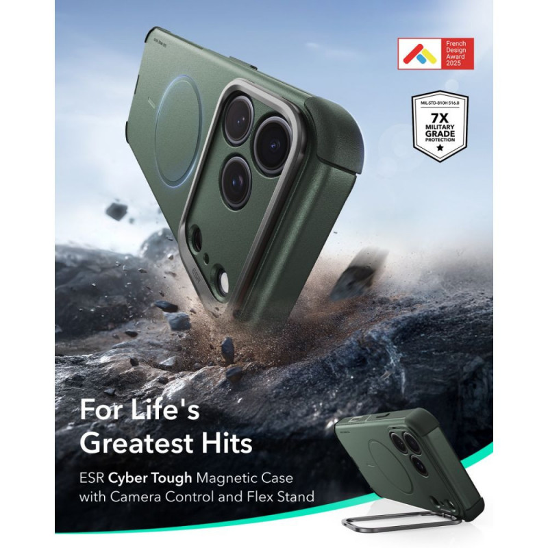 ESR Cyber Tough Kickstand MagSafe capa para Apple iPhone 17 Pro / 18 Pro, verde