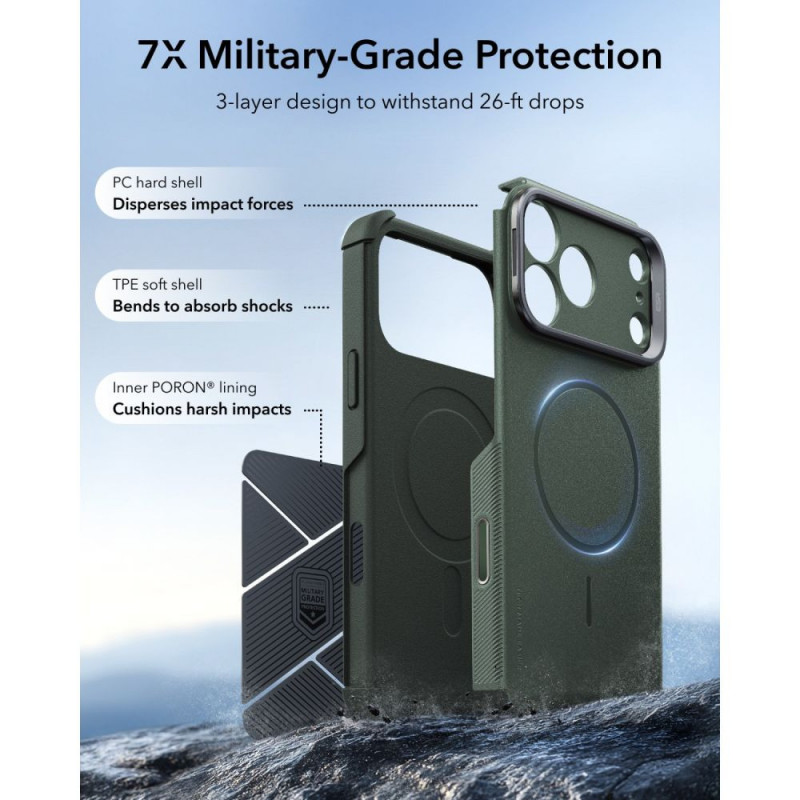 ESR Cyber Tough Kickstand MagSafe capa para Apple iPhone 17 Pro / 18 Pro, verde