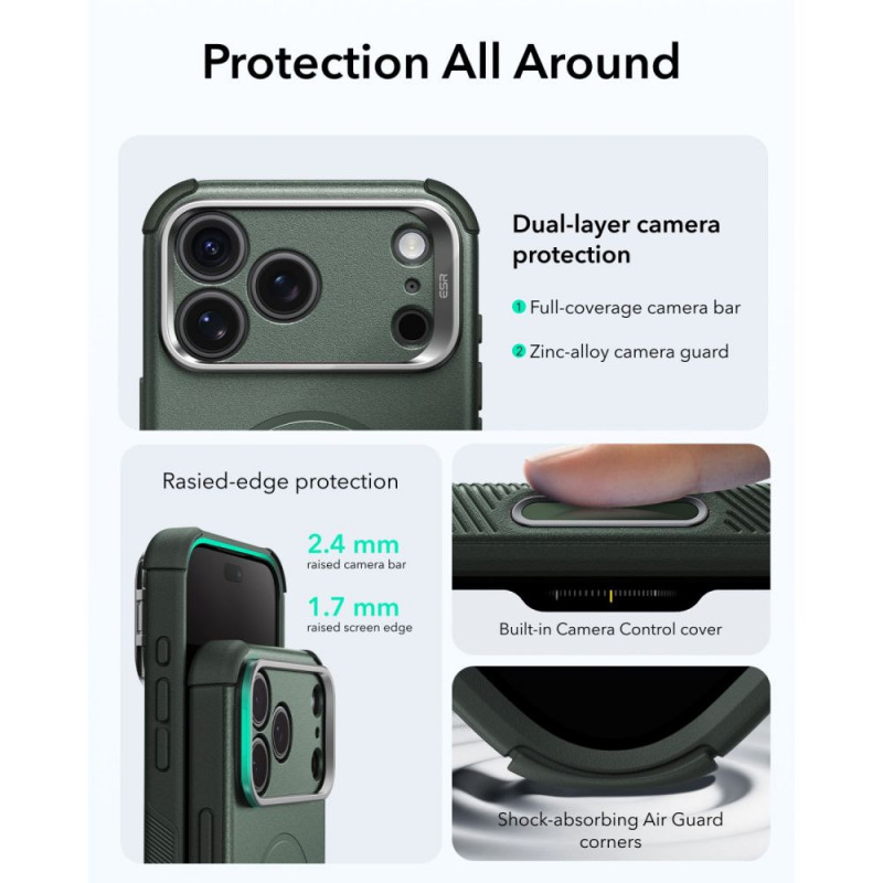 ESR Cyber Tough Kickstand MagSafe capa para Apple iPhone 17 Pro / 18 Pro, verde