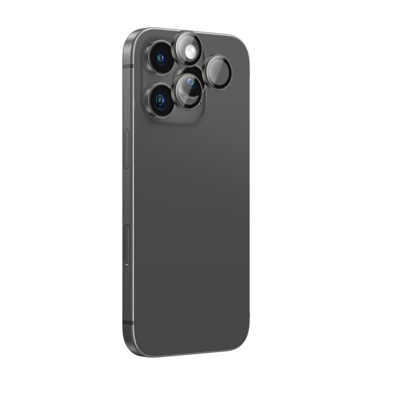 AmazingThing AR Aluminum 3 Lens Glass protetor de lentes da câmara com moldura para iPhone 16 Pro / 16 Pro Max, preto