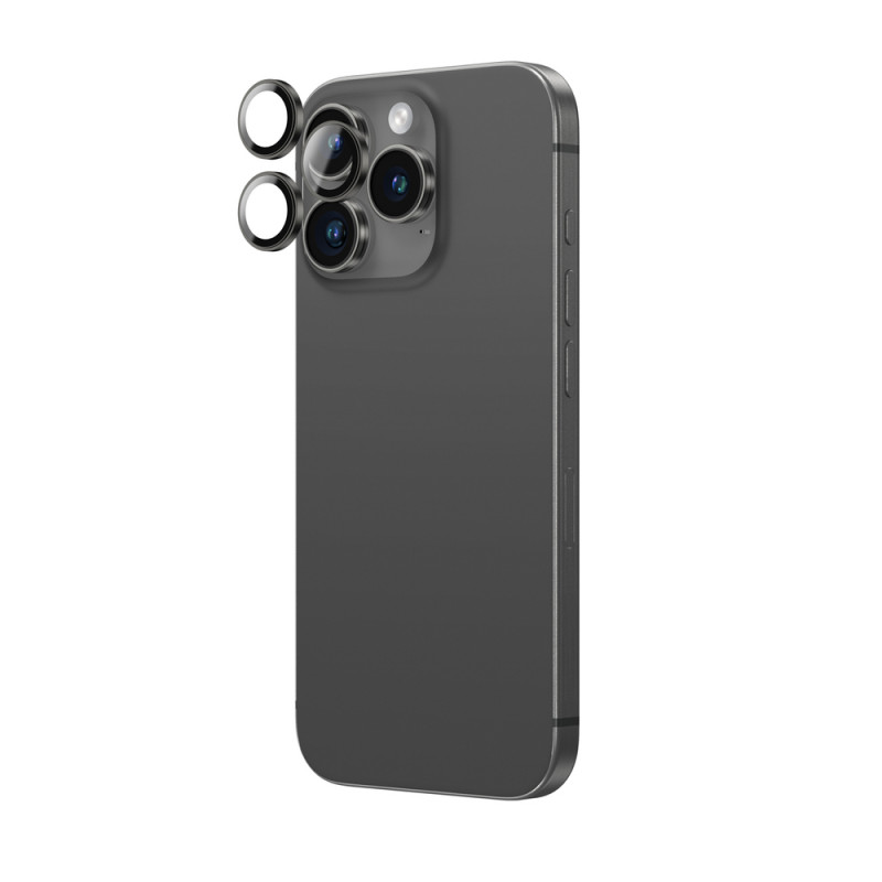 AmazingThing AR Aluminum 3 Lens Glass protetor de lentes da câmara com moldura para iPhone 16 Pro / 16 Pro Max, preto