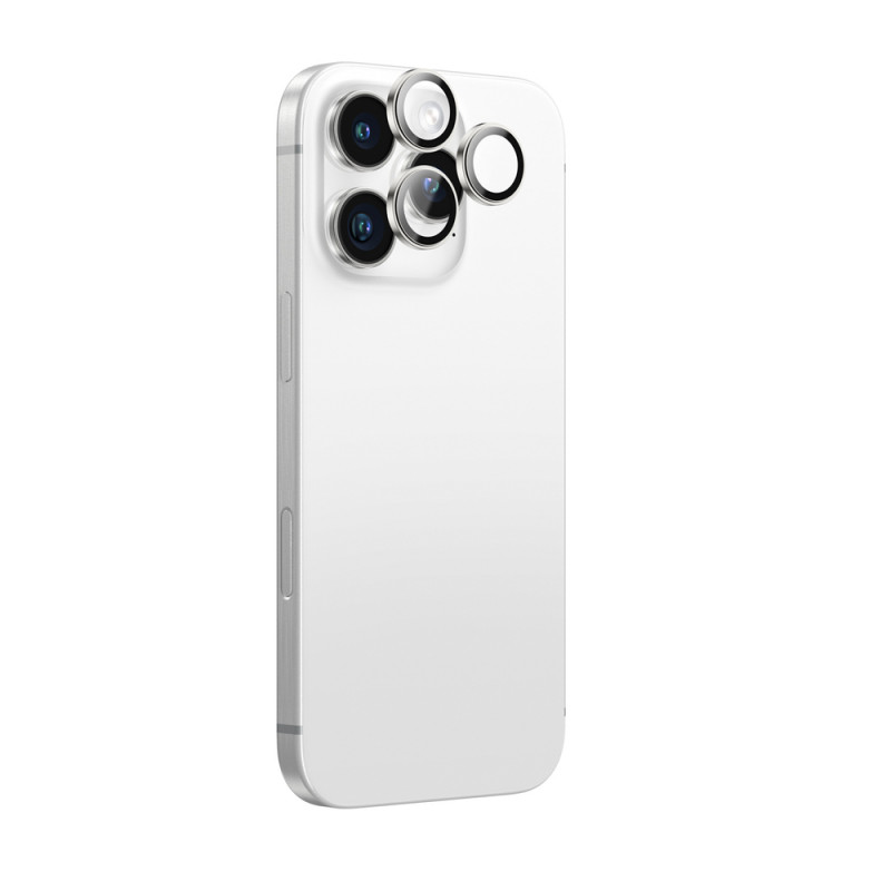 AmazingThing AR Aluminum 3 Lens Glass protetor de lentes da câmara com moldura para iPhone 16 Pro / 16 Pro Max, prateado