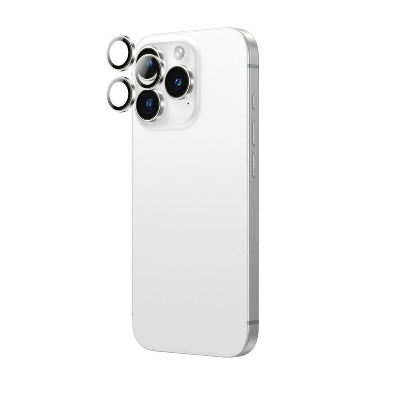 AmazingThing AR Aluminum 3 Lens Glass protetor de lentes da câmara com moldura para iPhone 16 Pro / 16 Pro Max, prateado