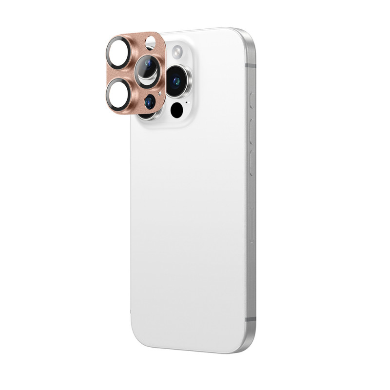 AmazingThing Aviation-Grade Alloy protetor de vidro temperado para lentes da câmara do iPhone 16 Pro / 16 Pro Max, ouro rosa