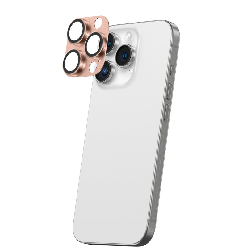 AmazingThing Aviation-Grade Alloy protetor de vidro temperado para lentes da câmara do iPhone 16 Pro / 16 Pro Max, ouro rosa