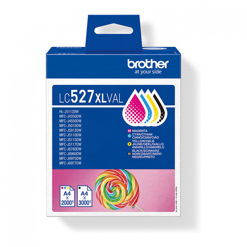 Brother LC527XLVAL value pack de cartuchos de tinta (4 un.), alto rendimento, preto, amarelo, ciano, magenta