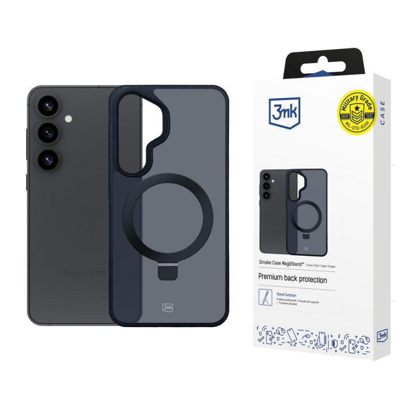 3MK Smoke Case Mag&Stand capa para smartphone Samsung Galaxy S25+, preta