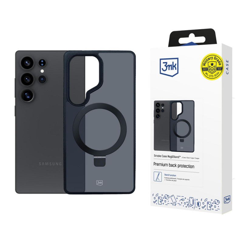 3MK Smoke Case Mag&Stand capa para smartphone Samsung Galaxy S25 Ultra, preta
