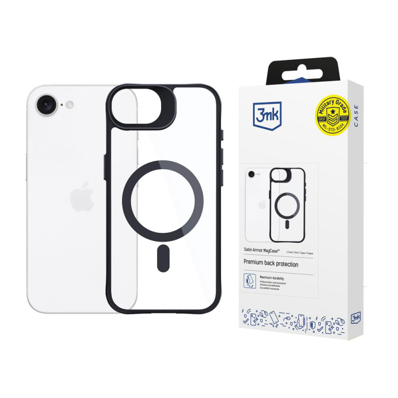 3MK Satin Armor MagCase capa para Apple iPhone 17e / 16e, transparente