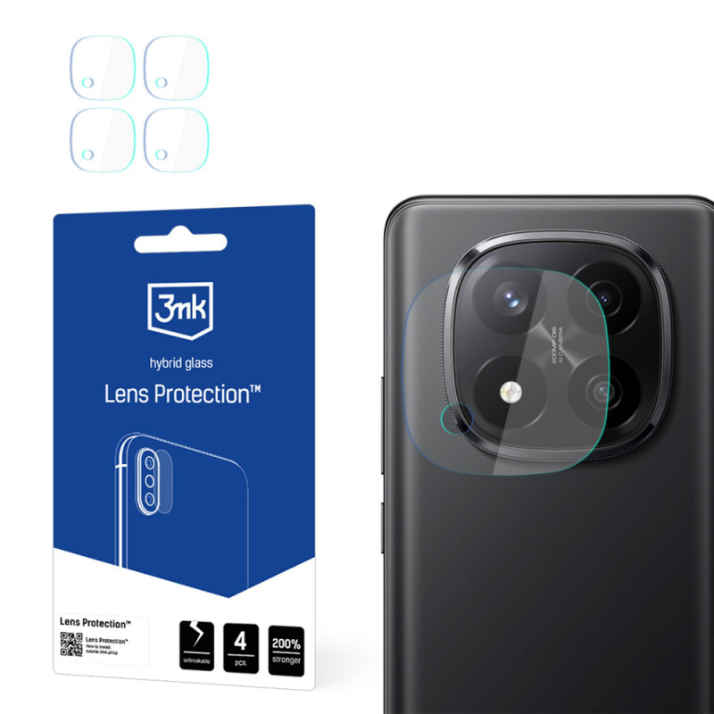 3MK Lens Protection protetor de lente da câmara em vidro híbrido para Xiaomi Redmi Note 14 Pro+ (4 unid.)