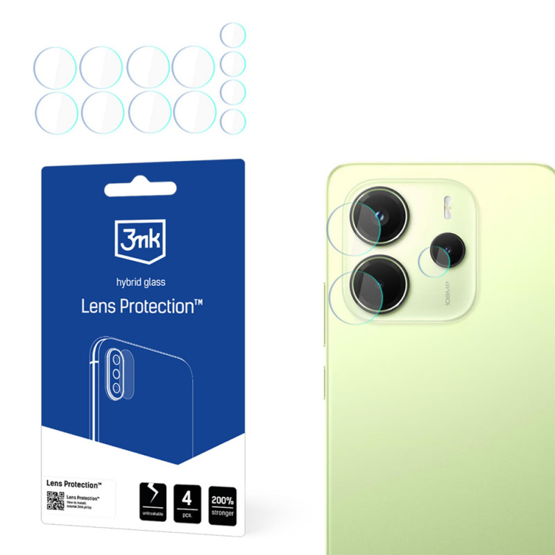 3MK Lens Protection vidro híbrido para a câmara do Xiaomi Redmi Note 14 4G (4 un.)