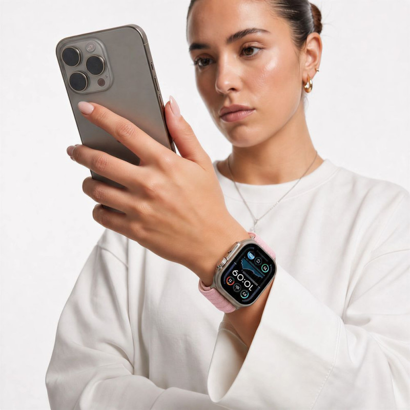 Tech-Protect Nylon Sport bracelete para Apple Watch 44/45/46/49 mm, rosa claro