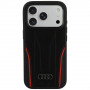 Capa Audi R8 Genuine Leather MagSafe em pele genuína para iPhone 18 Pro / 17 Pro, preta e vermelha (AUDI000239)