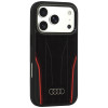 Capa Audi R8 Genuine Leather MagSafe em pele genuína para iPhone 18 Pro / 17 Pro, preta e vermelha (AUDI000239)