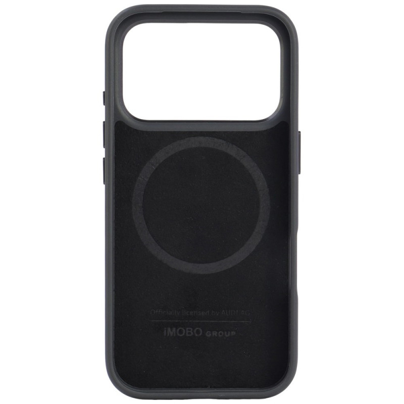 Capa Audi R8 Genuine Leather MagSafe em pele genuína para iPhone 18 Pro / 17 Pro, preta e vermelha (AUDI000239)