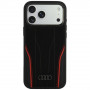 Capa Audi R8 Genuine Leather MagSafe em pele genuína para iPhone 18 Pro Max / 17 Pro Max, preta e vermelha (AUDI000240)