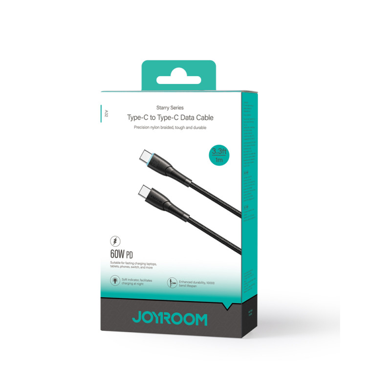 Joyroom Starry Series SA32-CC3 cabo USB-C - USB-C, 60 W, 480 Mbps, 1 m, preto