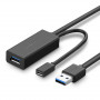 Cabo de extensão UGREEN US175 USB 3.0 com porta de alimentação micro USB, 5 m, preto