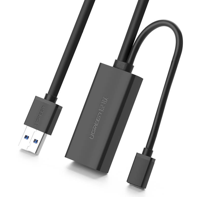 Cabo de extensão UGREEN US175 USB 3.0 com porta de alimentação micro USB, 5 m, preto