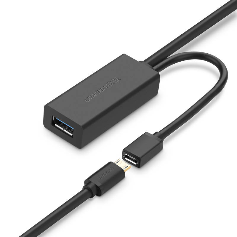 Cabo de extensão UGREEN US175 USB 3.0 com porta de alimentação micro USB, 5 m, preto