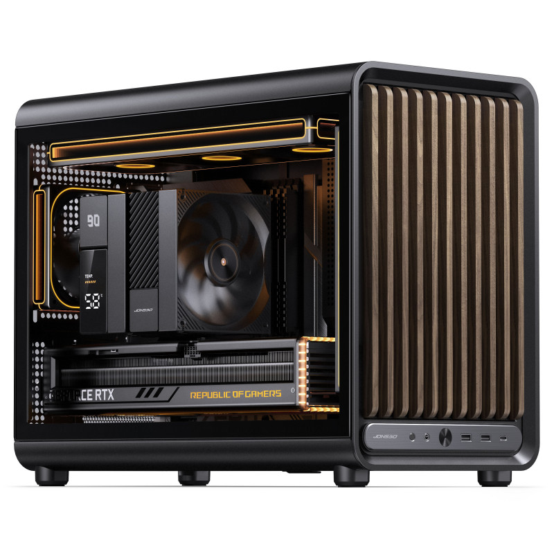 Jonsbo D33 Wood caixa de PC, Micro-ATX, mATX, vidro temperado, preta, madeira