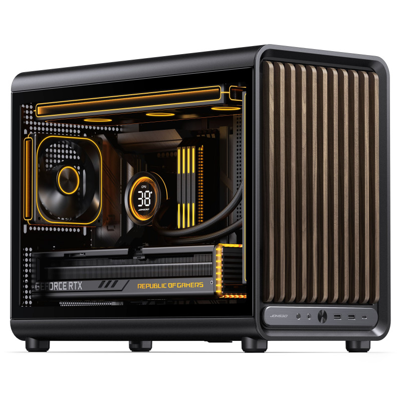 Jonsbo D33 Wood caixa de PC, Micro-ATX, mATX, vidro temperado, preta, madeira