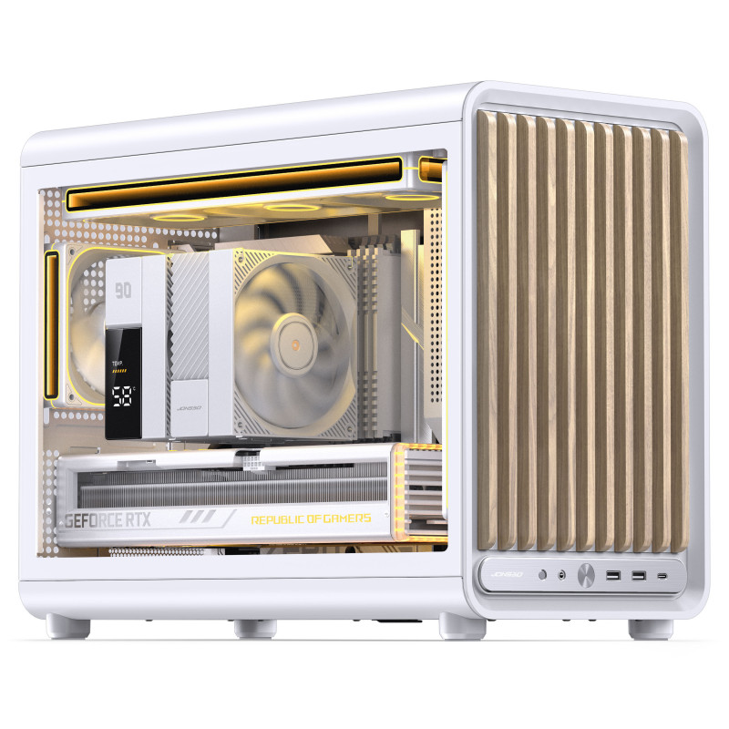 Jonsbo D33 Wood caixa de PC, caixa mini, mATX, vidro temperado, branca, madeira (D33 WD/WHITE)