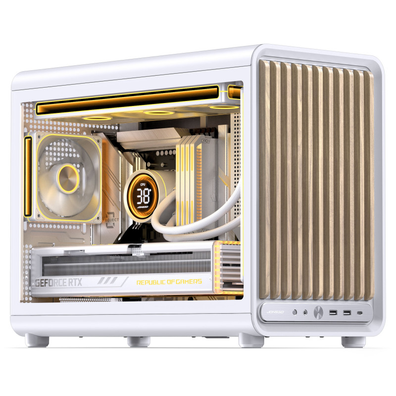 Jonsbo D33 Wood caixa de PC, caixa mini, mATX, vidro temperado, branca, madeira (D33 WD/WHITE)