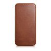 iCarer CE Oil Wax Premium Leather Folio Case capa tipo livro magnética para iPhone 14 Plus, MagSafe, castanha (AKI14220707-BN)