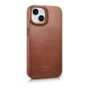 iCarer CE Oil Wax Premium Leather Folio Case capa tipo livro magnética para iPhone 14 Plus, MagSafe, castanha (AKI14220707-BN)