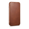 iCarer CE Oil Wax Premium Leather Folio Case capa tipo livro magnética para iPhone 14 Plus, MagSafe, castanha (AKI14220707-BN)