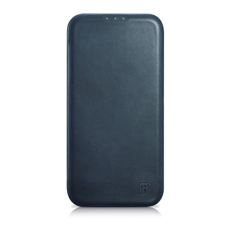 iCarer CE Oil Wax Premium Leather Folio Case capa tipo livro magnética para iPhone 14 Plus, MagSafe, azul (AKI14220707-BU)