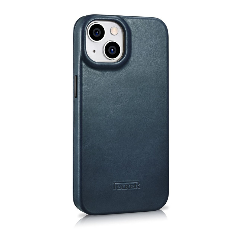 iCarer CE Oil Wax Premium Leather Folio Case capa tipo livro magnética para iPhone 14 Plus, MagSafe, azul (AKI14220707-BU)