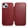iCarer CE Oil Wax Premium Leather Folio Case capa tipo livro magnética para iPhone 14 Plus, MagSafe, vermelha (AKI14220707-RD)