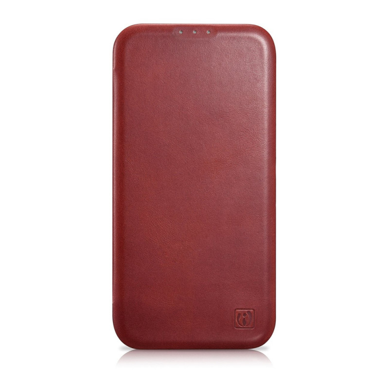 iCarer CE Oil Wax Premium Leather Folio Case capa tipo livro magnética para iPhone 14 Plus, MagSafe, vermelha (AKI14220707-RD)