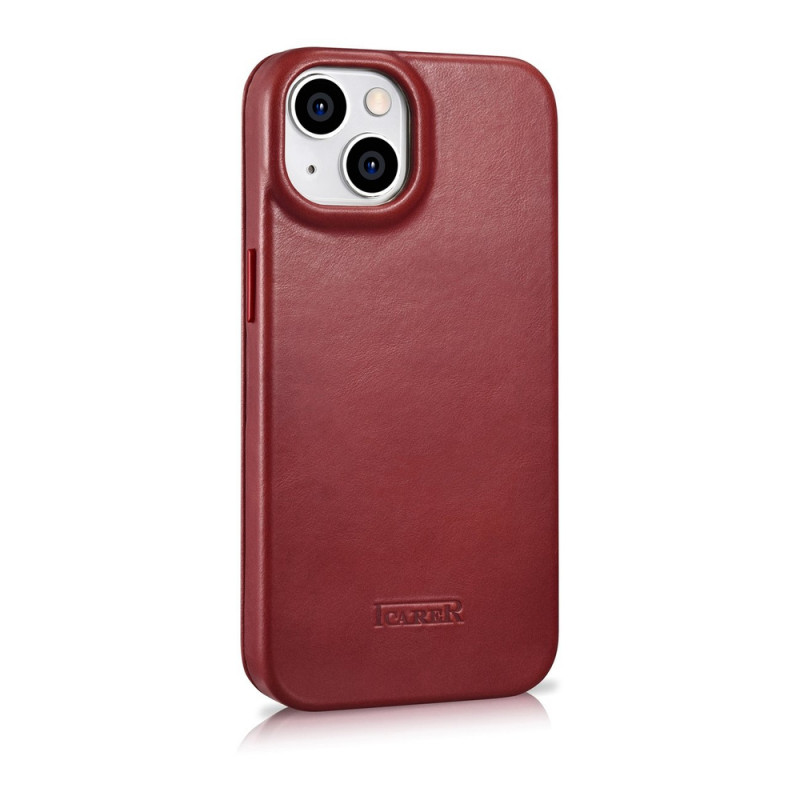 iCarer CE Oil Wax Premium Leather Folio Case capa tipo livro magnética para iPhone 14 Plus, MagSafe, vermelha (AKI14220707-RD)
