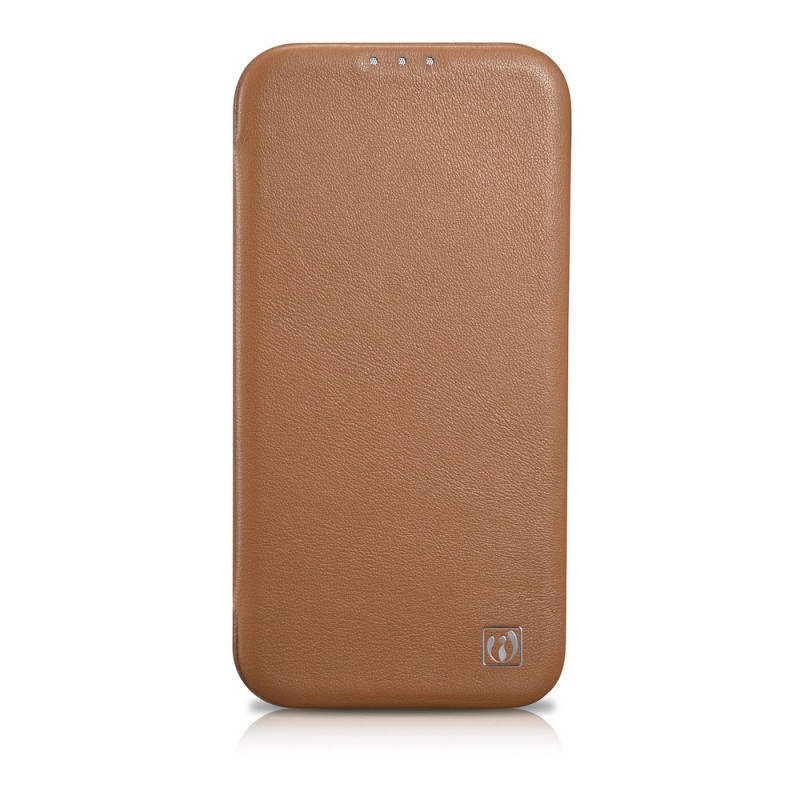 iCarer CE Premium Leather Folio Case capa tipo livro magnética para iPhone 14 Plus, MagSafe, castanha (WMI14220715-BN)